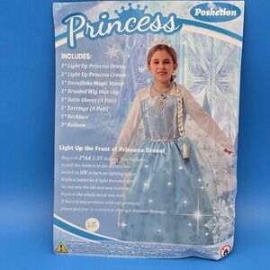 Girls Child Ice Princess  Costume Set Light-Up Dress, Crown, Braid, Wand, Etc 4T